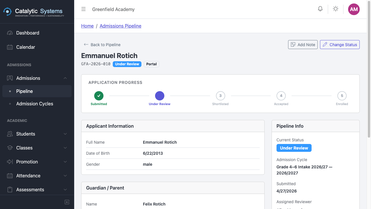 Application detail view