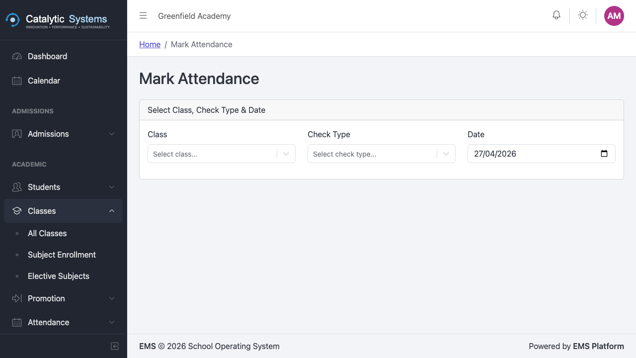 Attendance Marking Screen
