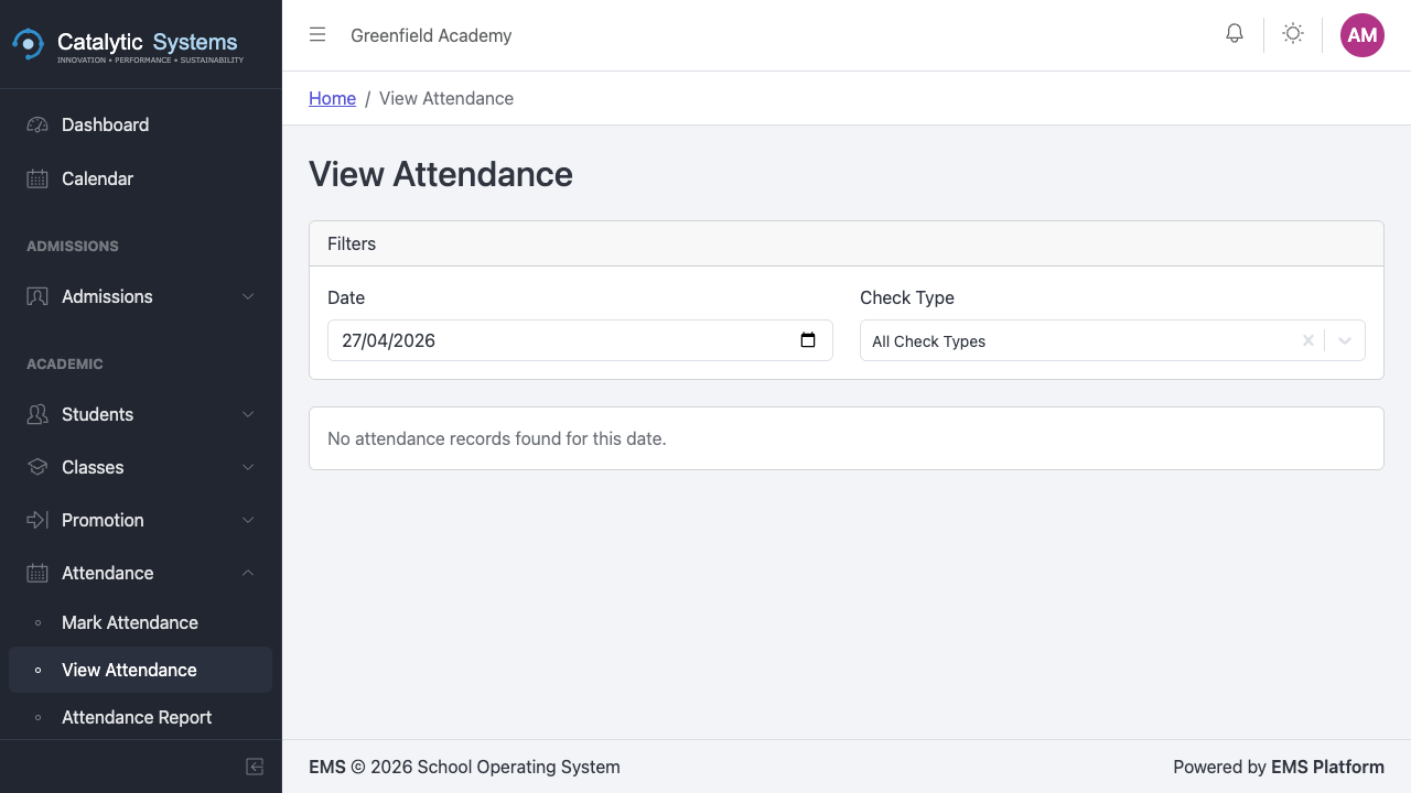 Attendance report view