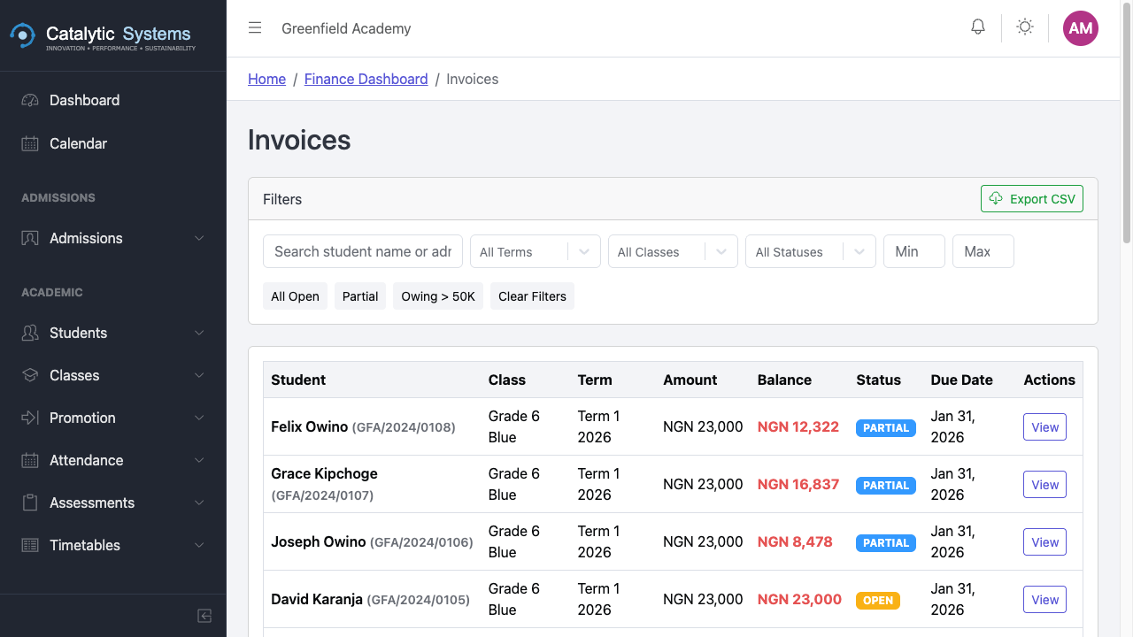Invoice list