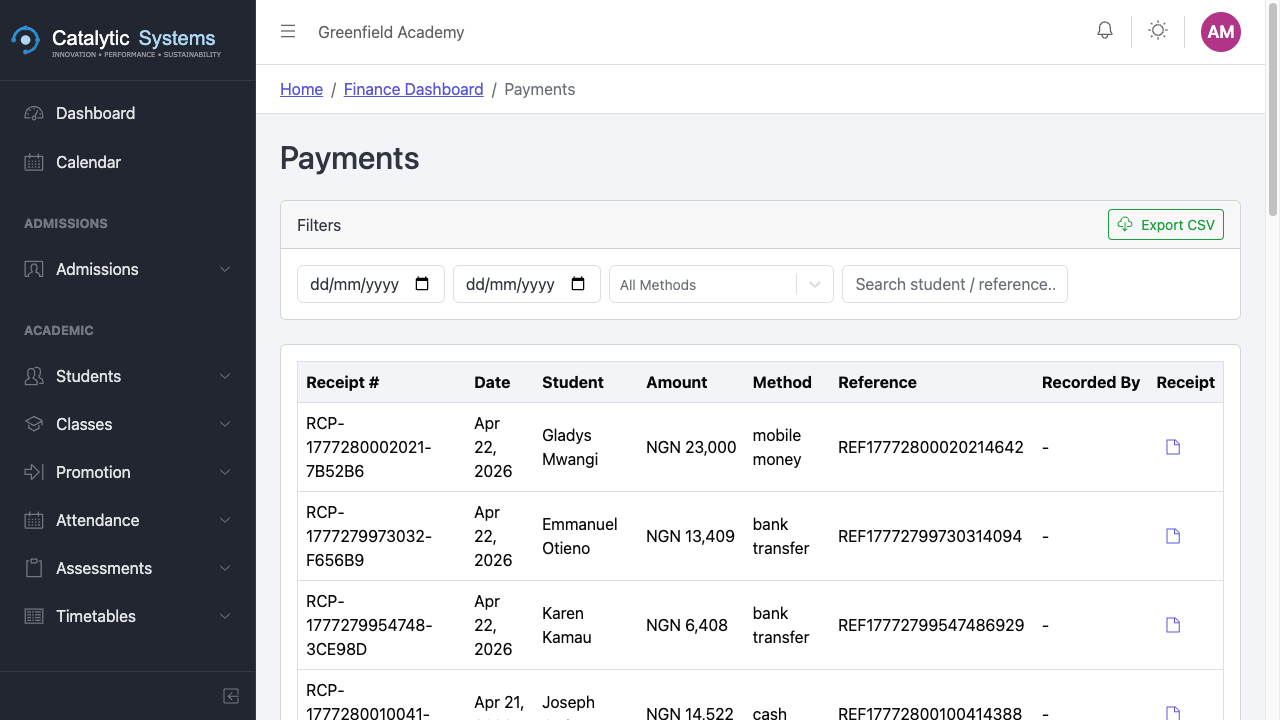Payments list