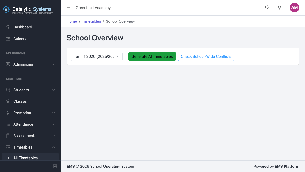 School timetable overview