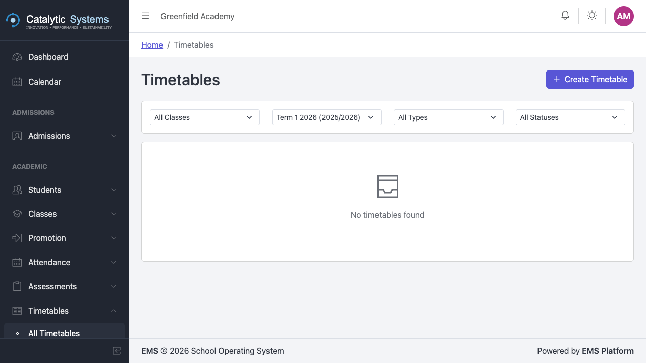 Timetables list